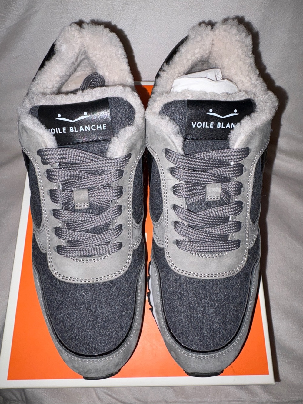 NWT VOILE BLANCHE JULIA Fur Leather and Fabric Sneakers in Grey -Anthracite - Picture 8 of 15